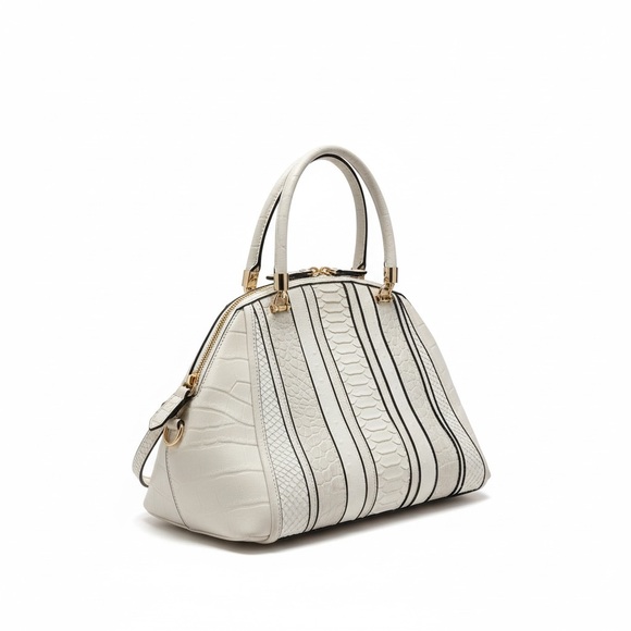 Coach White Embossed Satchel with Black Accents - Picture 6 of 13